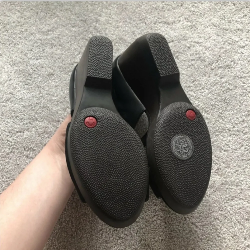 Camper Laura Black Woman Sandals Leather Wooden Heel Suede Wedges Size 39